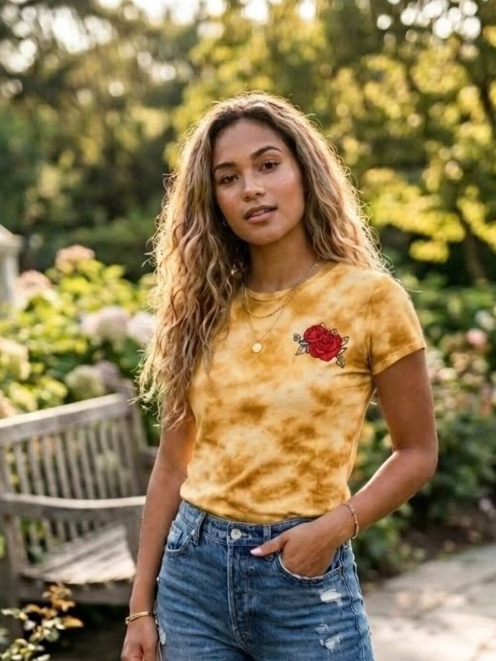 AEROPOSTALE Baby Tee Rose Duo Tie-Dye Graphic Cotton Blend T-Shirt